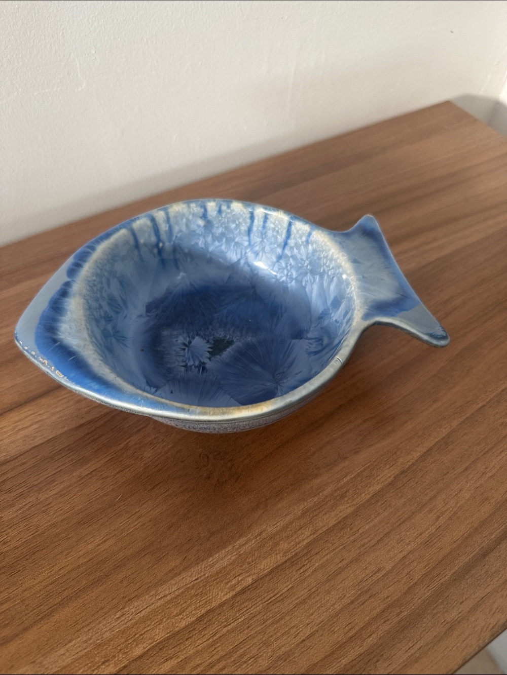 Edgecomb Potters little deeper Blue Fish-Shaped Ceramic bowl.